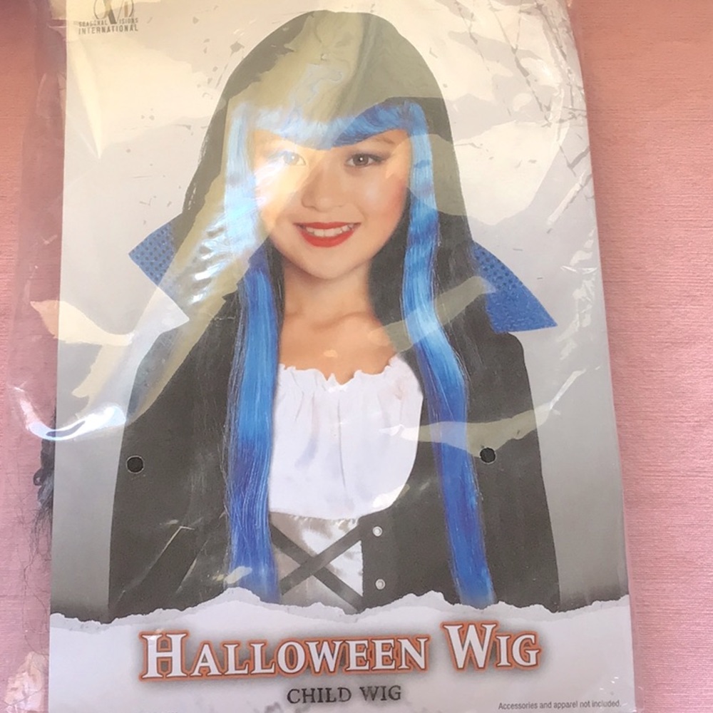 ❤️NEW Faux Hair Halloween long blue black wig one size Child Wig